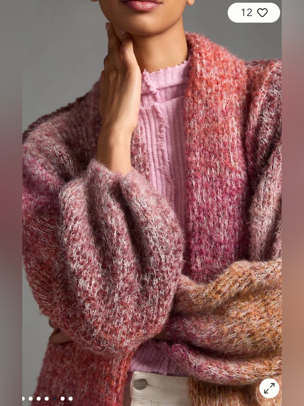 Anthropologie Long Gradient Open-Front Knit Cardigan in Pink Multi - Picture 3 of 5